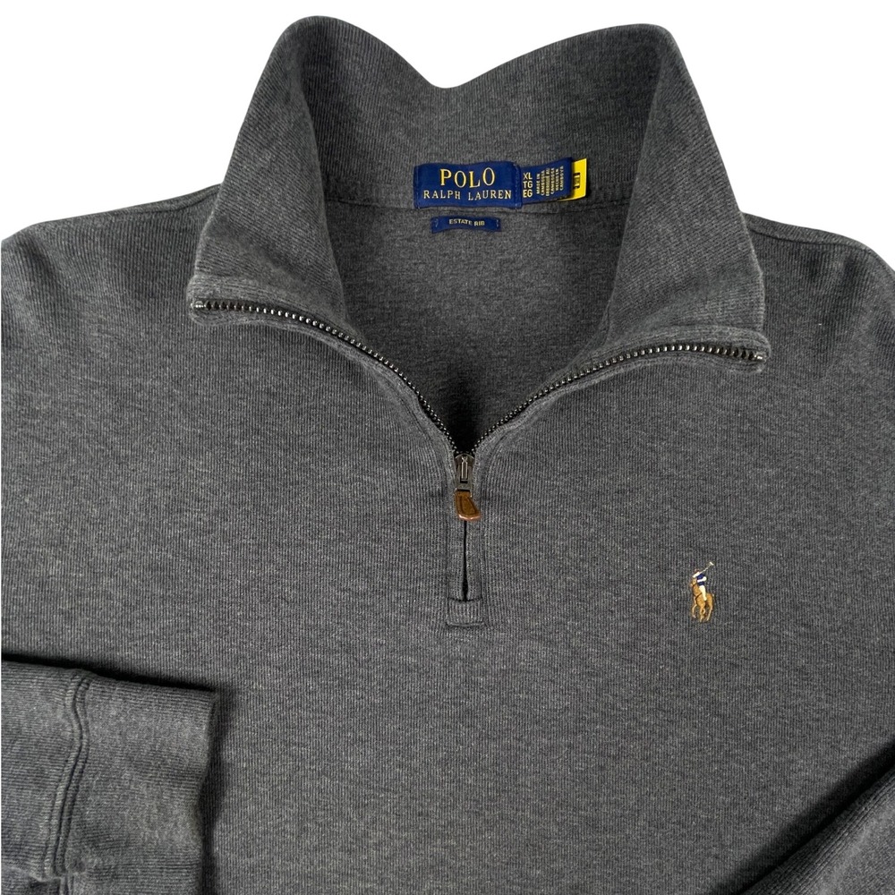Polo Ralph Lauren Pullover Mens XL Gray Estate Rib Quarter Zip Mock Neck Sweater